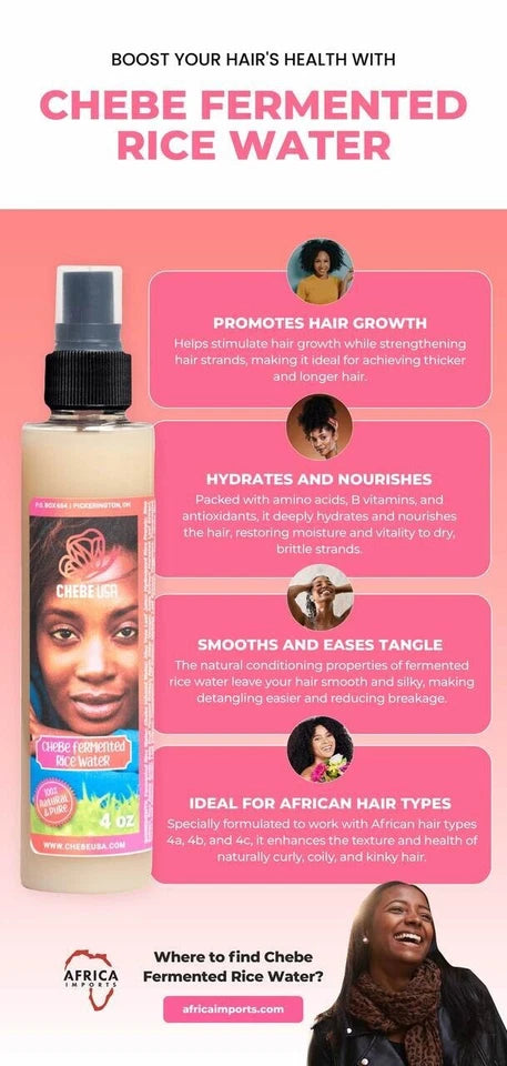 Chebe Fermented Rice Water, Herbal Hair Growth Spray Haircare Product