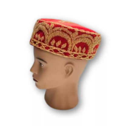 Traditional Cap With Gold Embroidery, African Traditional Hat | African Men's Wedding Cap(Okpu Agu) | Igbo Ozo Cap