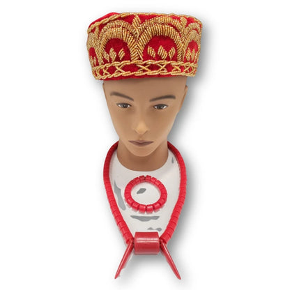 Traditional Cap With Gold Embroidery, African Traditional Hat | African Men's Wedding Cap(Okpu Agu) | Igbo Ozo Cap