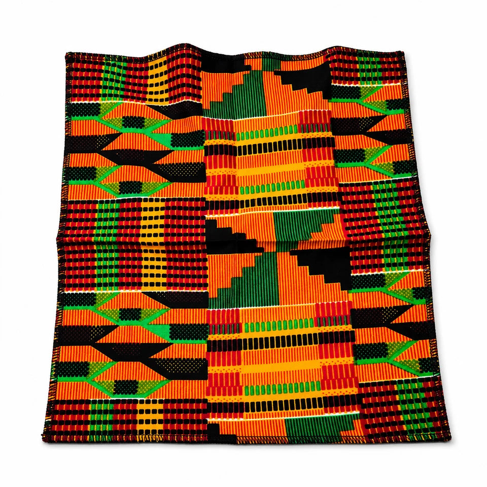 3pc African Kente Tie Set Mens Bow Tie Pocket Square Handkerchief Gold Red Green