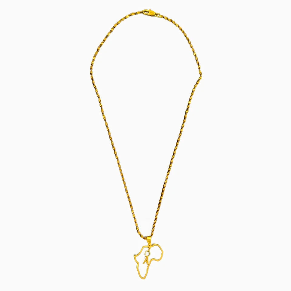Gold Plated Necklace, Minimalist Africa Map Pendant Men Women Chain Necklace