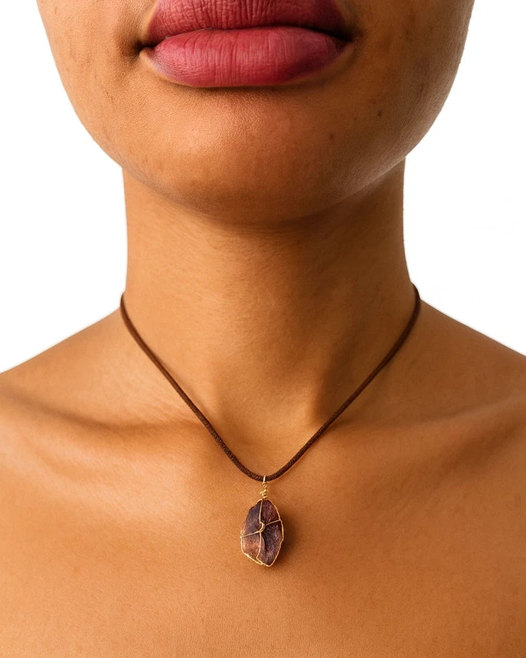 Amethyst Gemstone Pendant Necklace, Men Women Boho Screw Closure Jewelry