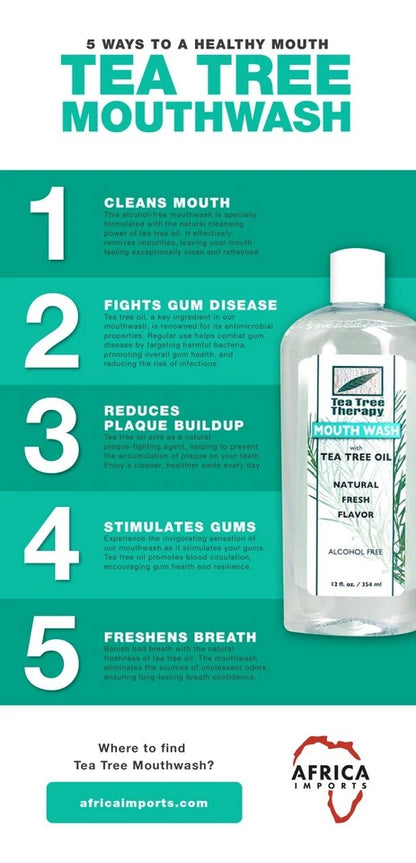 Natural Tea Tree Mouthwash, Oral Care For Gum Disease & Fresh breath - 12 oz