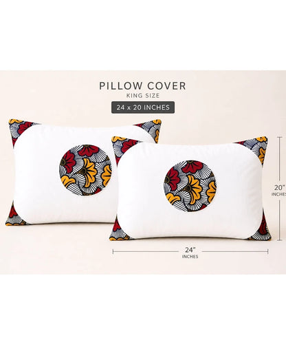 2 Set African Print Pillow Covers - 24" x 20" White & Decorative Floral Bedding