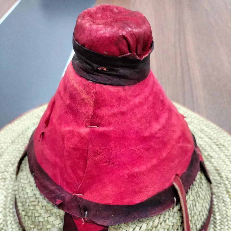 Leather Conical Fulani Straw Hat, African Men, Women Sun Protection Cap