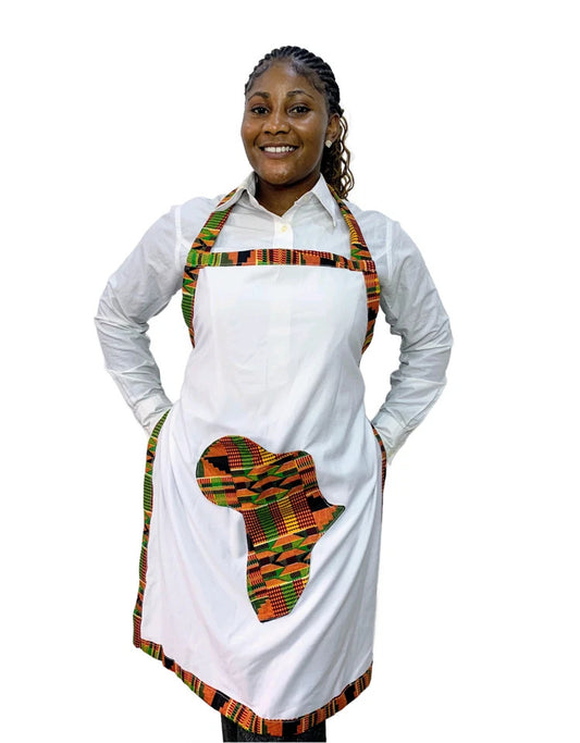 Chef Apron, Handmade African Map Print Men Women Cooking Linen White Aprons