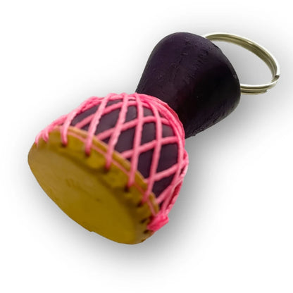 Mini African Djembe Drum Keychain, Handmade Wooden Drum Key Holder with Cords