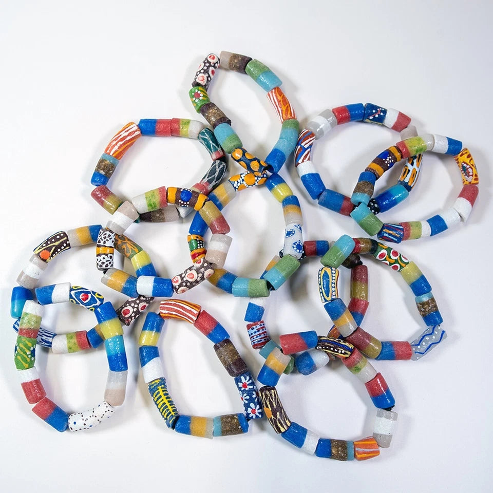 African Trade Beads Bracelet, Fashion Jewelry Handmade Men Women Bangle, 3 PCS