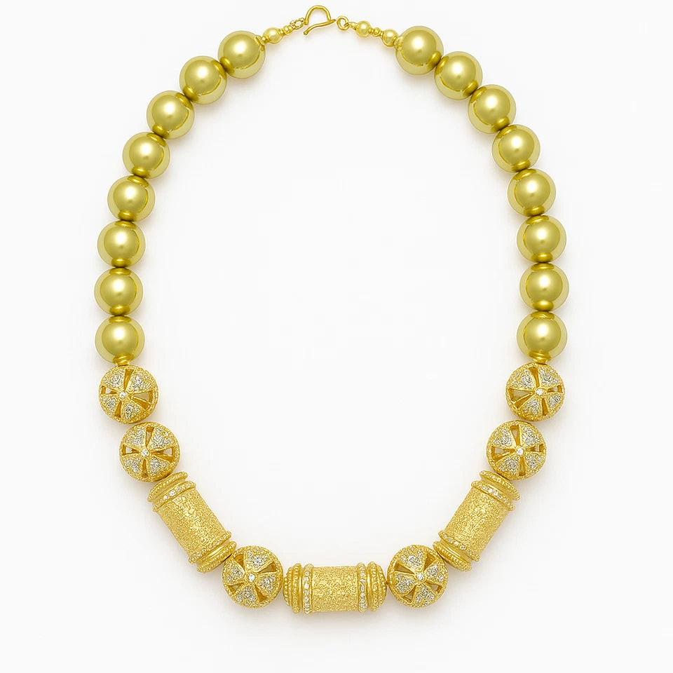 Gold-plated Beads Necklace, Earrings, Bracelets, African Bride Wedding Jewelry