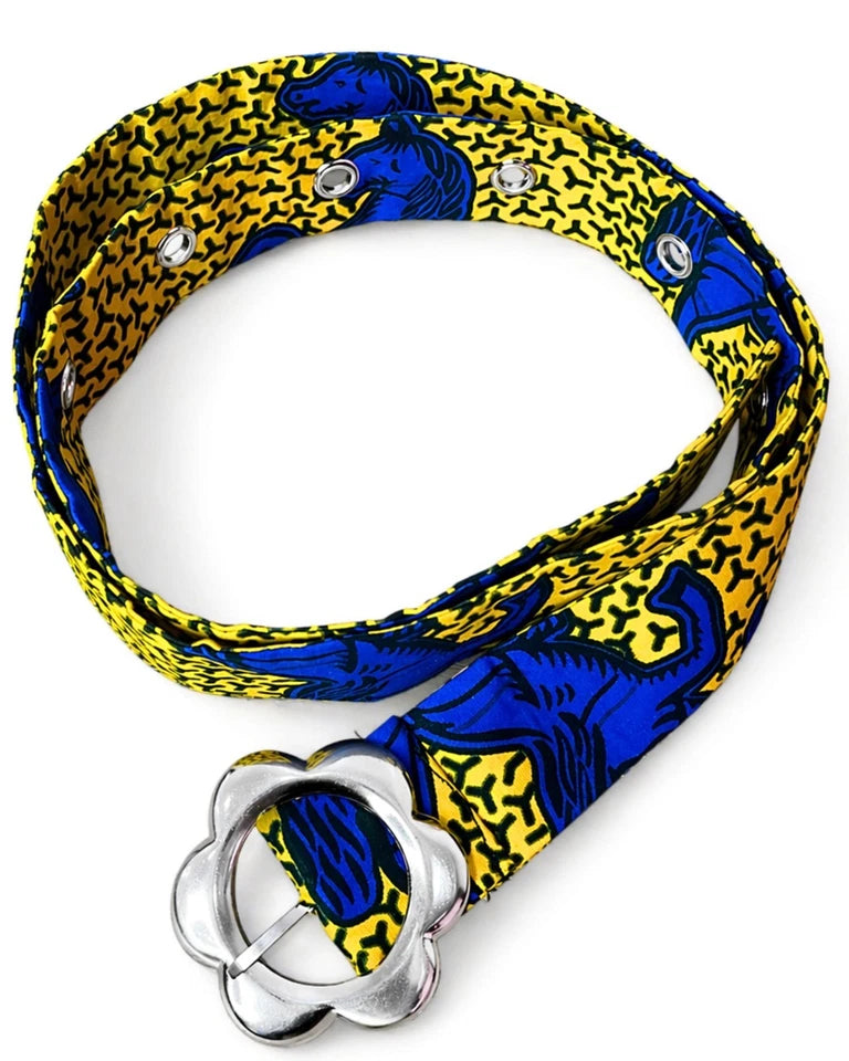 African Print Ankara Belt for Women – Adjustable Floral Buckle Boho Waist Belt