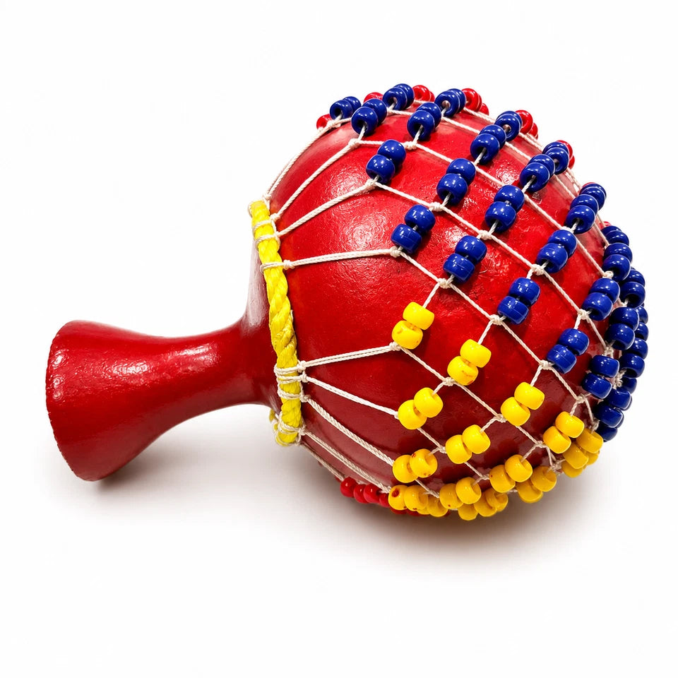 Multicolor Beaded Gourd Shaker, African Traditional Musical Instrument (Shekere)