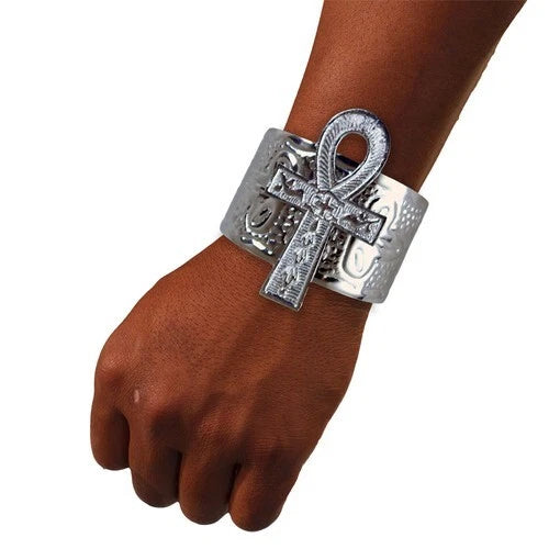Ankh Cuff Silver Bracelet, Women Men Hand Bangle