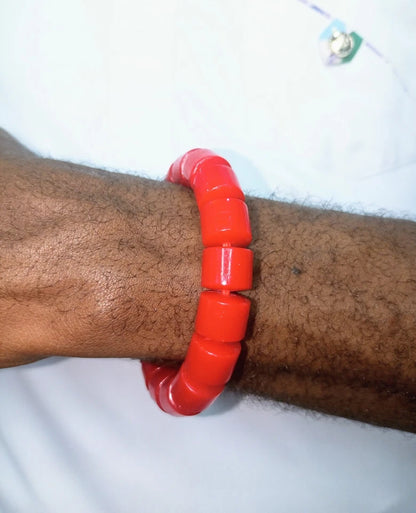 Plastic Coral Beaded Bracelet Handmade African Cultural Jewelry for Men, Women