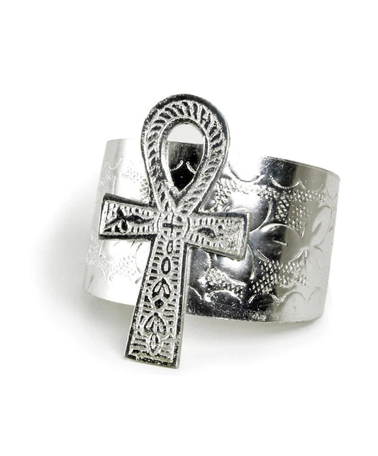 Ankh Cuff Silver Bracelet, Women Men Hand Bangle