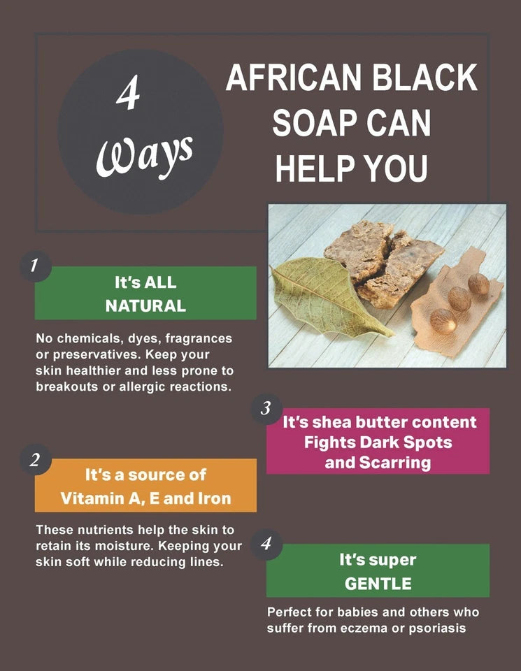 African Miracle Black Soap, Organic Skincare, Acne Treatment - 4 oz