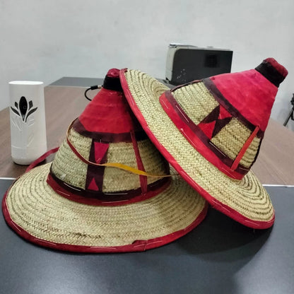 Leather Conical Fulani Straw Hat, African Men, Women Sun Protection Cap