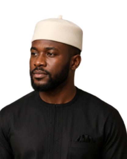 Men's Traditional Igbo Chief White Cap Wool Felt Hat Muslim Prayer Cap