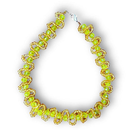 Glass Women Choker Necklace, Yellow/Lemon Beads Fashion Jewelry