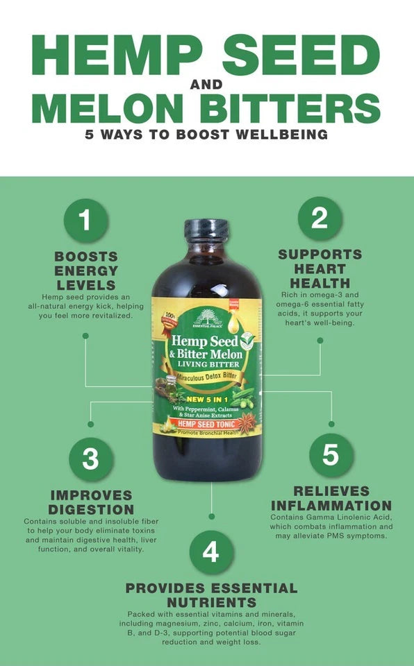 Hemp Seed and Melon Living Bitter | Detox Drinks, Pain Relief and Energy Drink