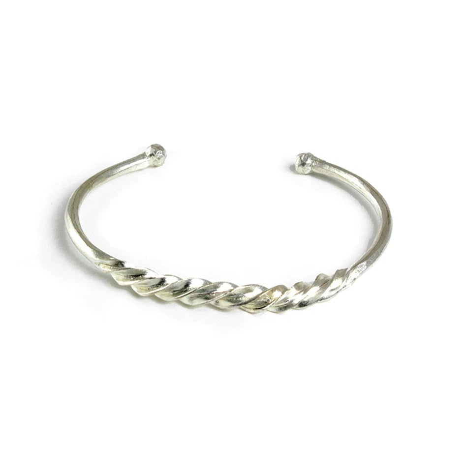 Fulani Twist Silver Cuff Bracelet, Handcrafted Men Women African Bangle