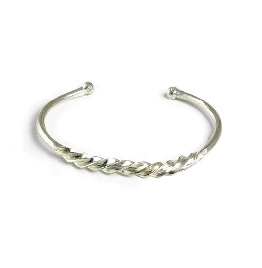 Fulani Twist Silver Cuff Bracelet, Handcrafted Men Women African Bangle