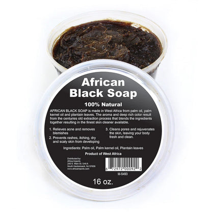Raw African Black Soap Paste 100% Pure & Natural for Skin, Hair, Body: 16 oz.