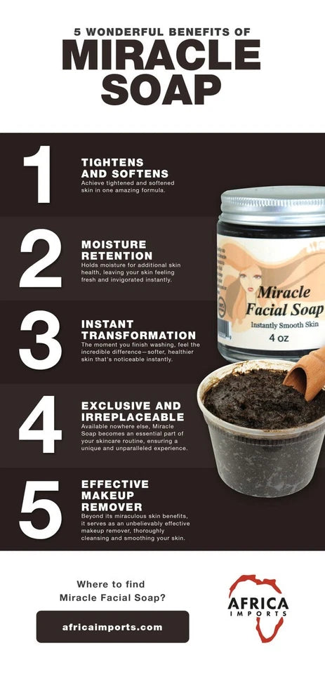 African Miracle Black Soap, Organic Skincare, Acne Treatment - 4 oz