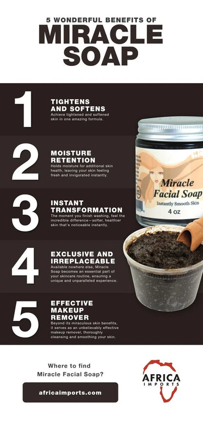 African Miracle Black Soap, Organic Skincare, Acne Treatment - 4 oz