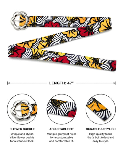 African Print Ankara Belt for Women – Adjustable Floral Buckle Boho Waist Belt