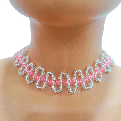 Glass Beads Choker Necklace and 2 Bracelet Set, Handmade Beaded Jewelry set