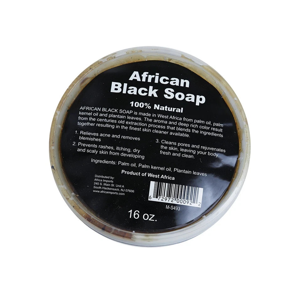 Raw African Black Soap Paste 100% Pure & Natural for Skin, Hair, Body: 16 oz.