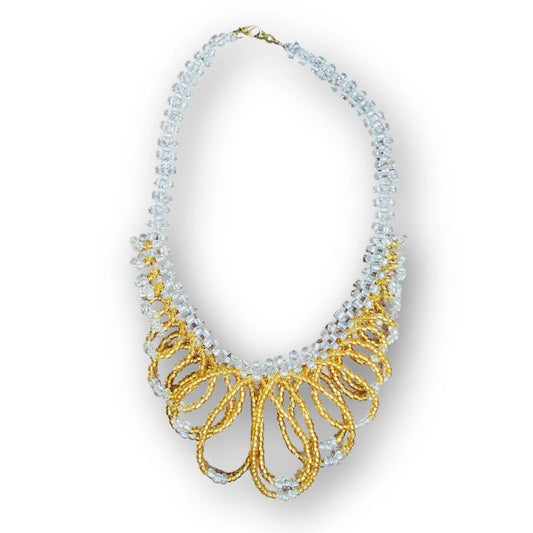 Crystal & Gold Bead Choker, African Women Beaded Necklace