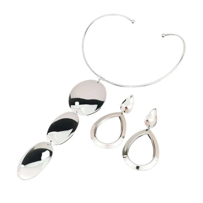 Gold & Silver Jewelry Set, Pendant Choker Necklace with Hook Earrings for Women