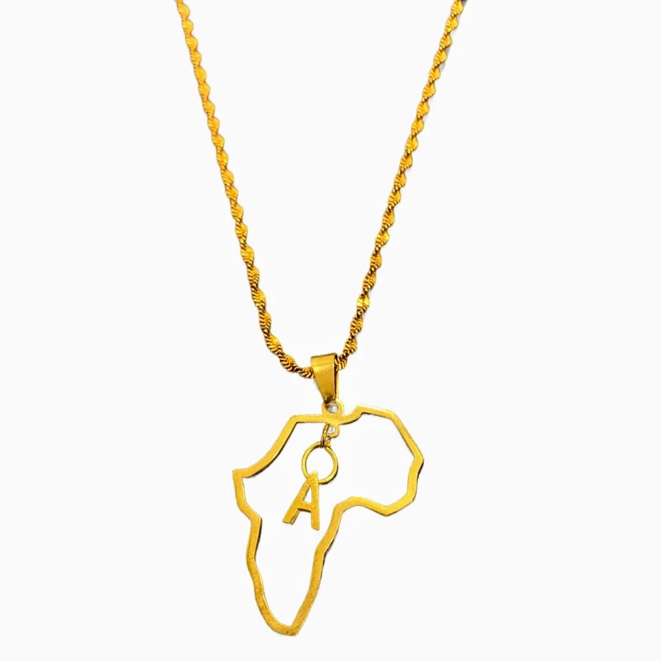 Gold Plated Necklace, Minimalist Africa Map Pendant Men Women Chain Necklace