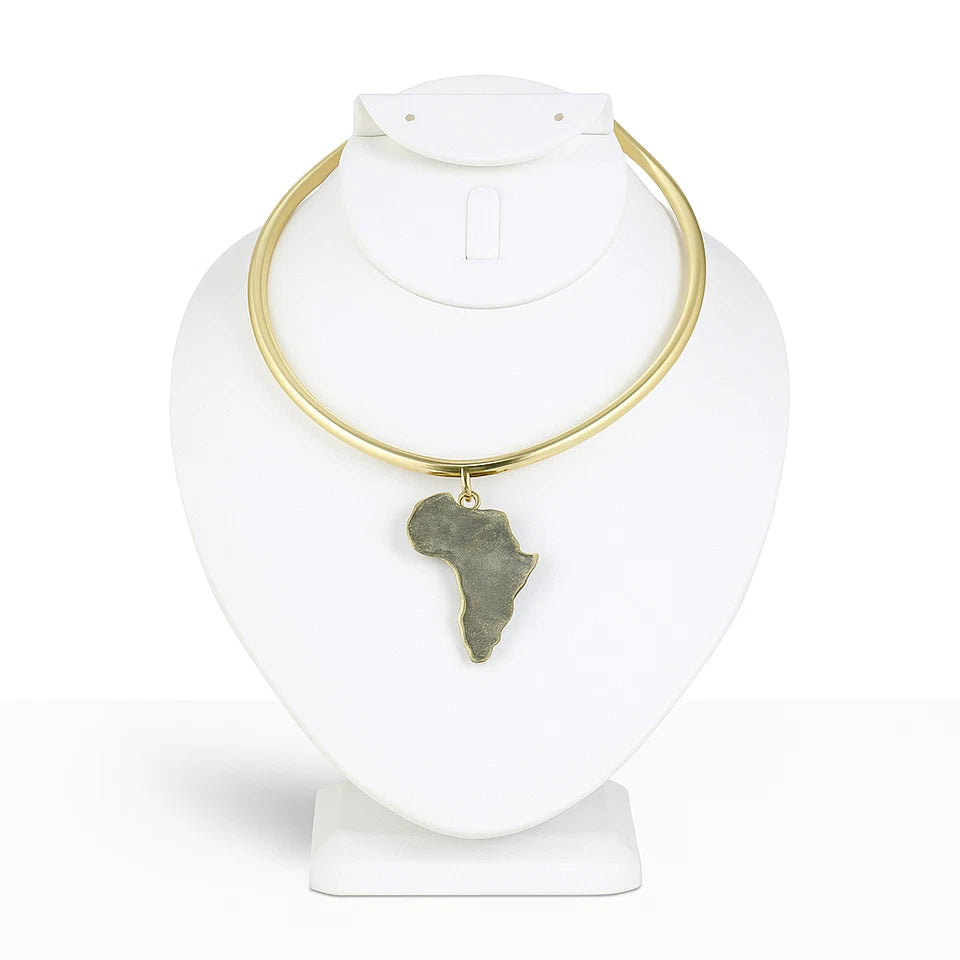Gold Choker Necklace with Africa Map Pendant, Bold African Men Women Jewelry