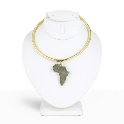 Gold Choker Necklace with Africa Map Pendant, Bold African Men Women Jewelry