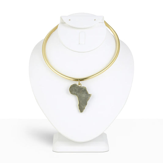 Gold Choker Necklace with Africa Map Pendant, Bold African Men Women Jewelry
