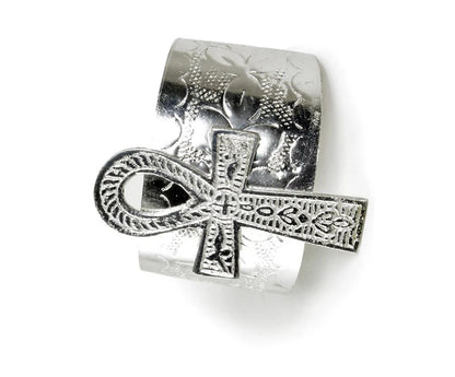 Ankh Cuff Silver Bracelet, Women Men Hand Bangle
