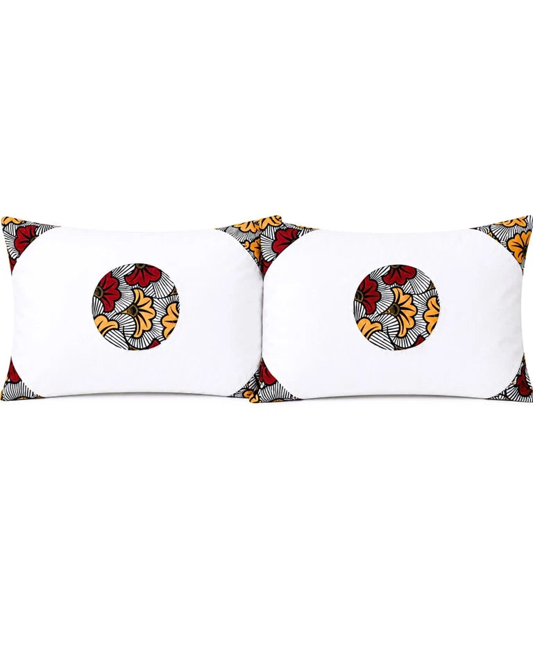 2 Set African Print Pillow Covers - 24" x 20" White & Decorative Floral Bedding
