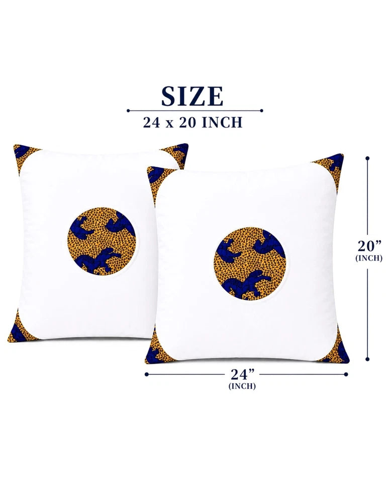 2 Set African Print Pillow Covers - 24" x 20" White & Decorative Floral Bedding
