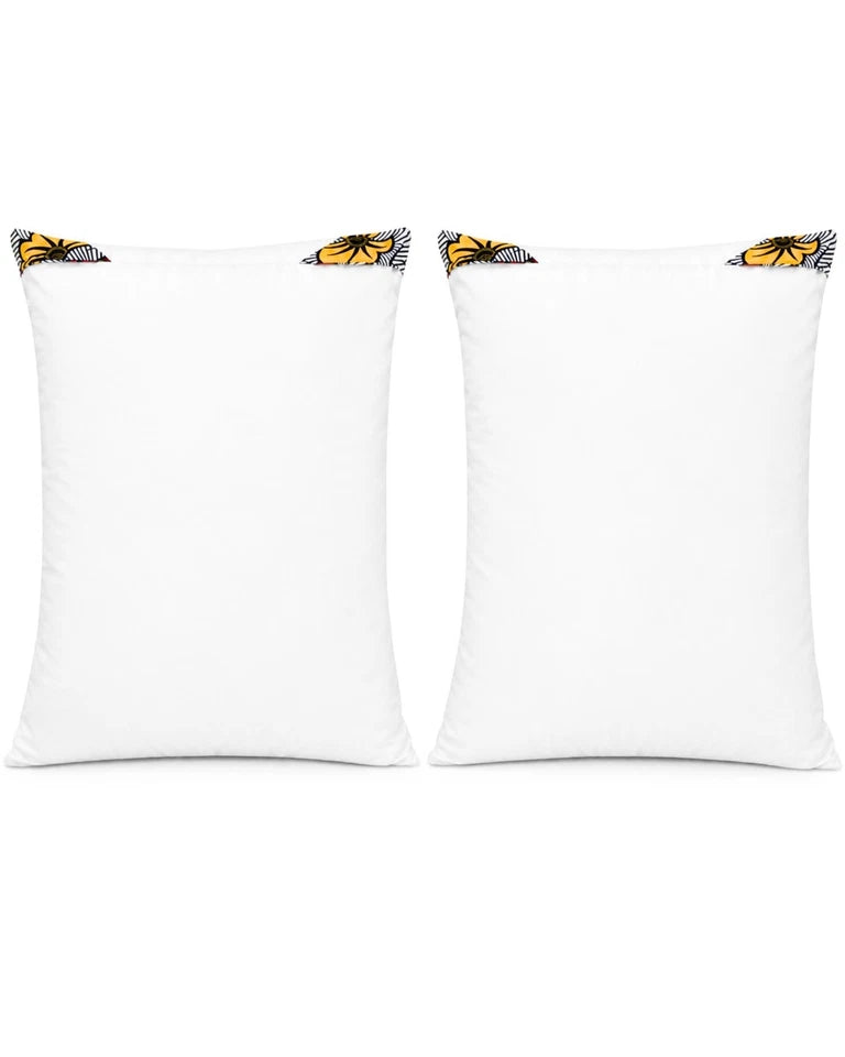 2 Set African Print Pillow Covers - 24" x 20" White & Decorative Floral Bedding