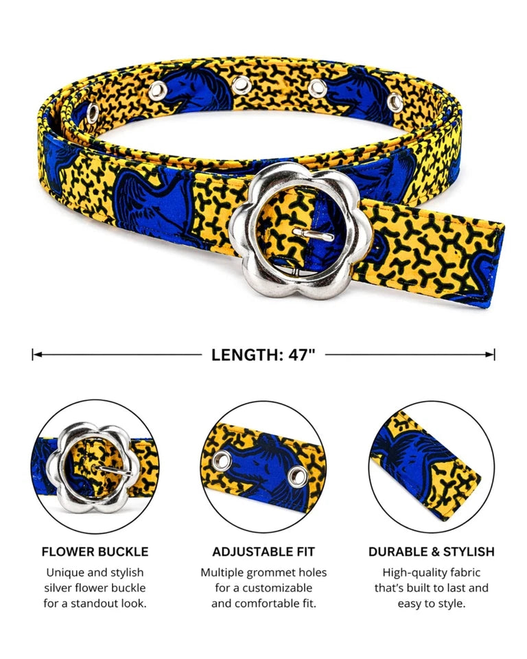 African Print Ankara Belt for Women – Adjustable Floral Buckle Boho Waist Belt