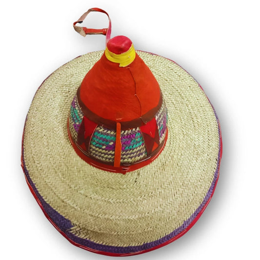 Leather Conical Fulani Straw Hat, African Men, Women Sun Protection Cap