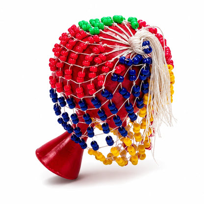 Multicolor Beaded Gourd Shaker, African Traditional Musical Instrument (Shekere)