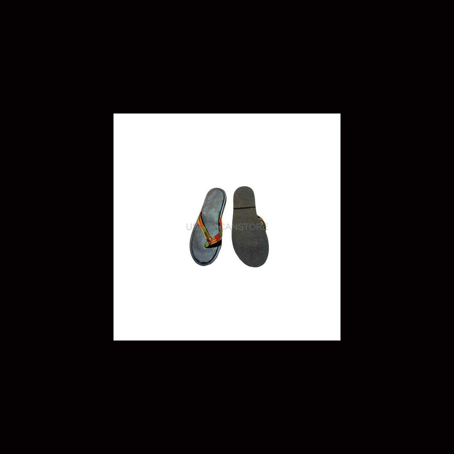 Leather Slide for Men | Handmade African Kente Print Sandals, Open Toe Shoe, Black Men Footwear - 10.5